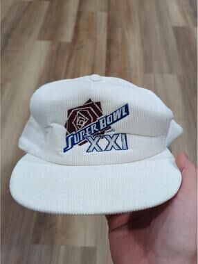 Vintage 80's NFL Super Bowl XXI White Corduroy Snapback Hat